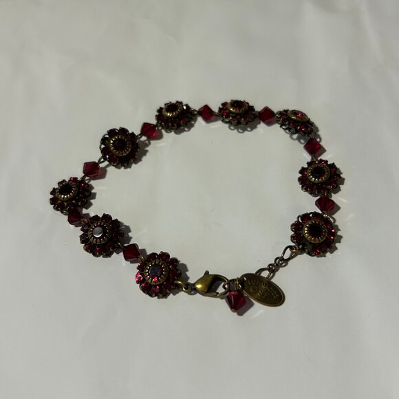 Womens Liz Palacios S.F. Red Crystals Beaded Floral Design Bracelet - Picture 1 of 4